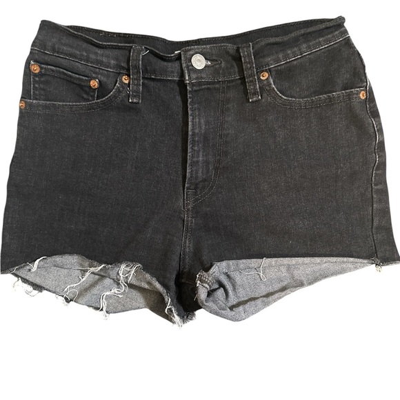 Levi's 501 Original Fit High-Waisted Black Jean Shorts Distressed - Picture 6 of 12